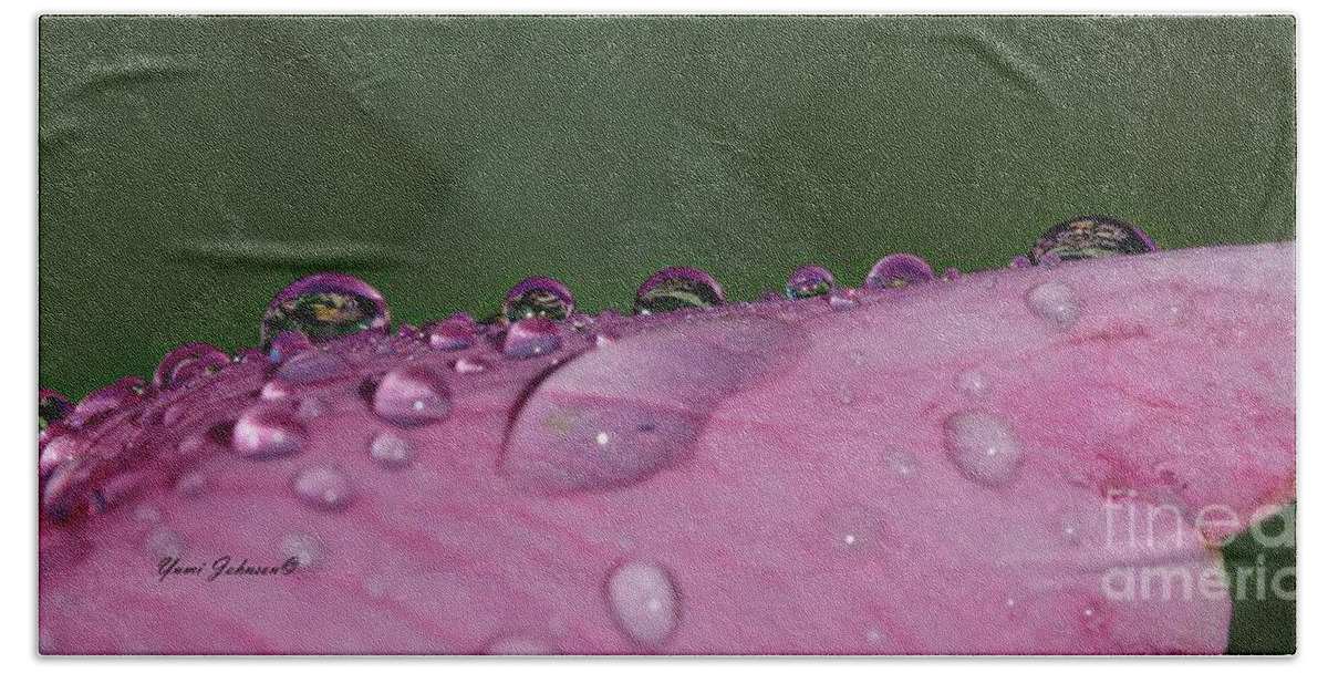 Droplets Bath Towel featuring the photograph Pink Droplets by Yumi Johnson