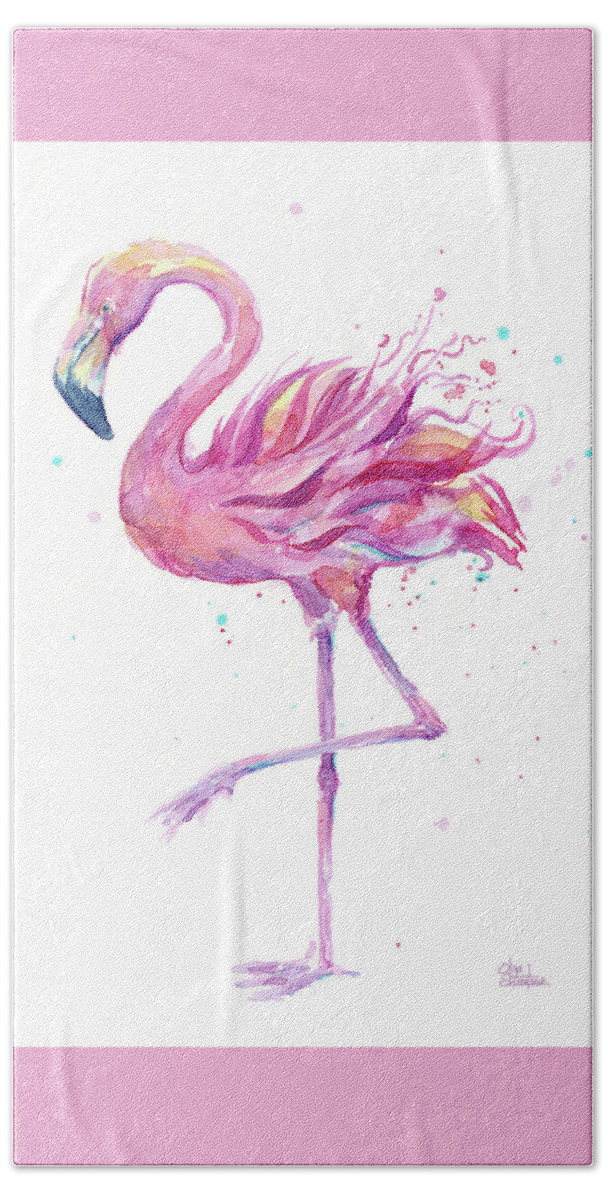 Flamingo Hand Towel featuring the painting Pink Flamingo Watercolor by Olga Shvartsur