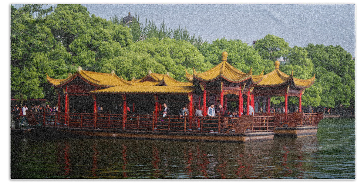 Boat Bath Towel featuring the photograph Pleasure Boat on West Lake #1 by George Taylor