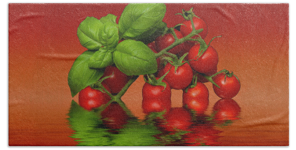 Basil Bath Towel featuring the photograph Plum Cherry Tomatoes Basil #1 by David French