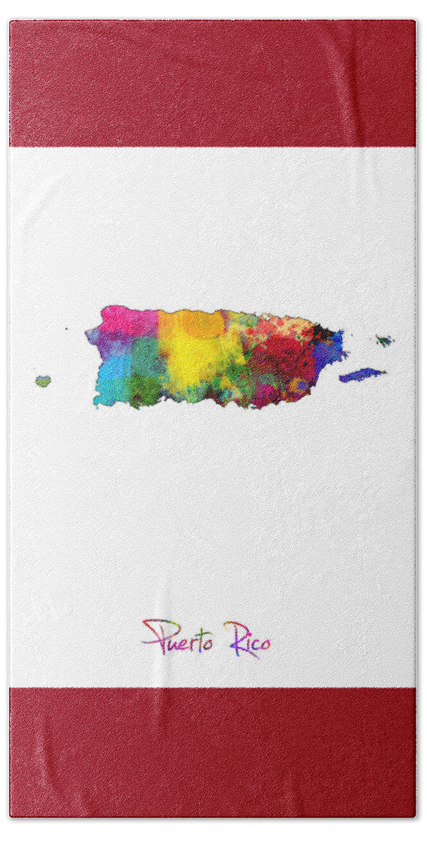 United States Map Hand Towel featuring the digital art Puerto Rico Watercolor Map #2 by Michael Tompsett