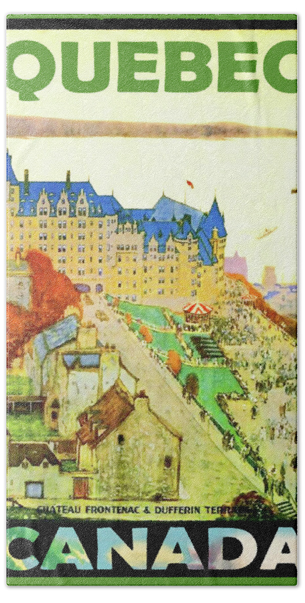 #faatoppicks Bath Towel featuring the painting Quebec, Canada, travel poster #1 by Long Shot
