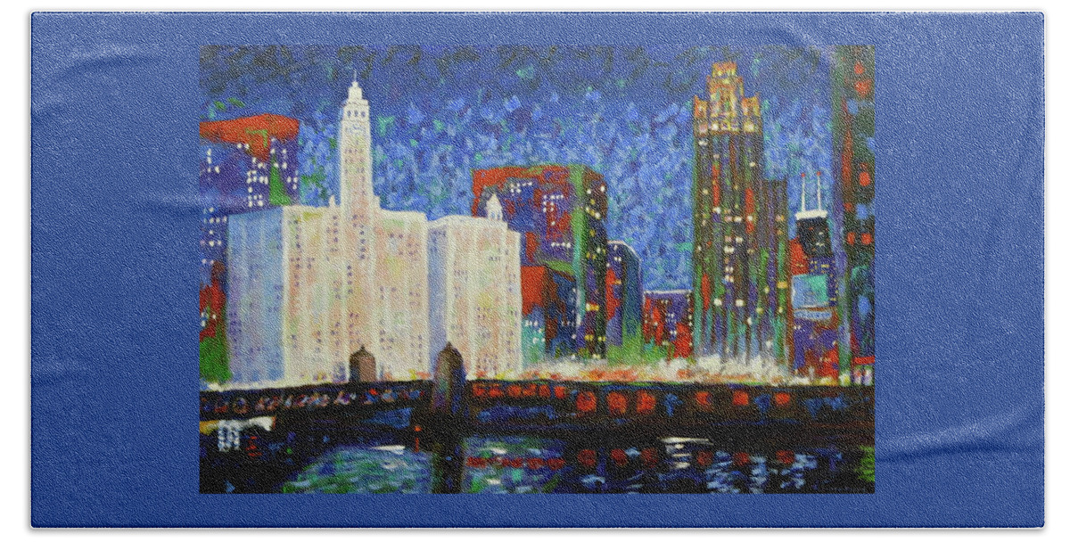 Chicago Bath Towel featuring the painting Queen and King of Michigan Avenue by J Loren Reedy