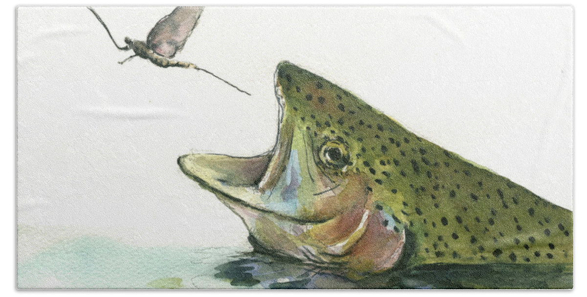 Rainbow Trout Hand Towel featuring the painting Rainbow trout by Juan Bosco