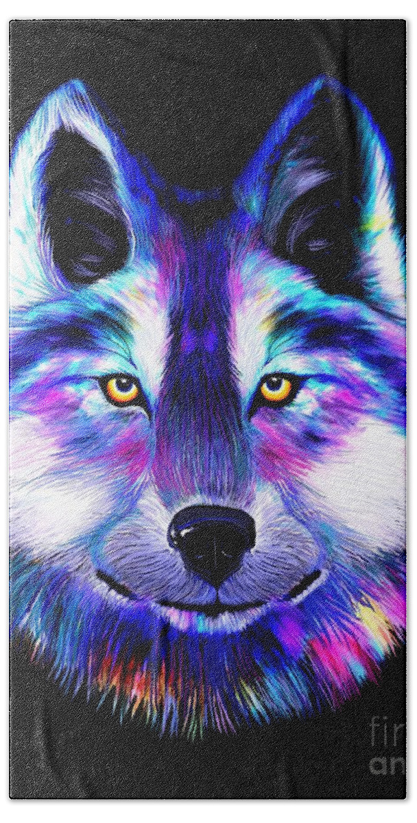 Wolf Bath Towel featuring the digital art Rainbow Wolf #1 by Nick Gustafson