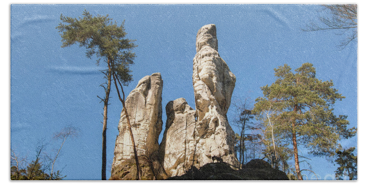 Rock Hand Towel featuring the photograph Rock formations in the Bohemian Paradise Geopark #1 by Michal Boubin