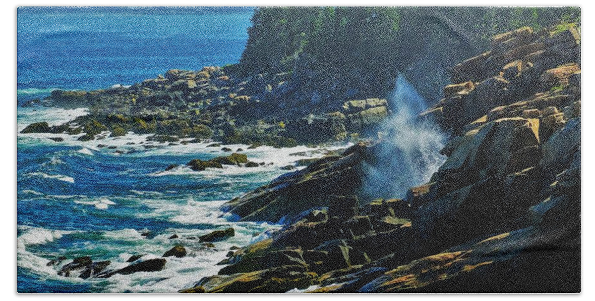 Wild Shoreline Hand Towel featuring the photograph Rockport Shoreline #1 by Lisa Dunn