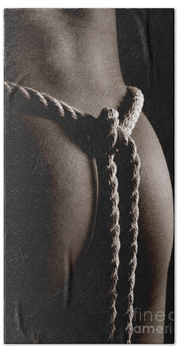 Nude Bath Towel featuring the photograph Rope Around Woman's Waist #1 by Maxim Images Exquisite Prints