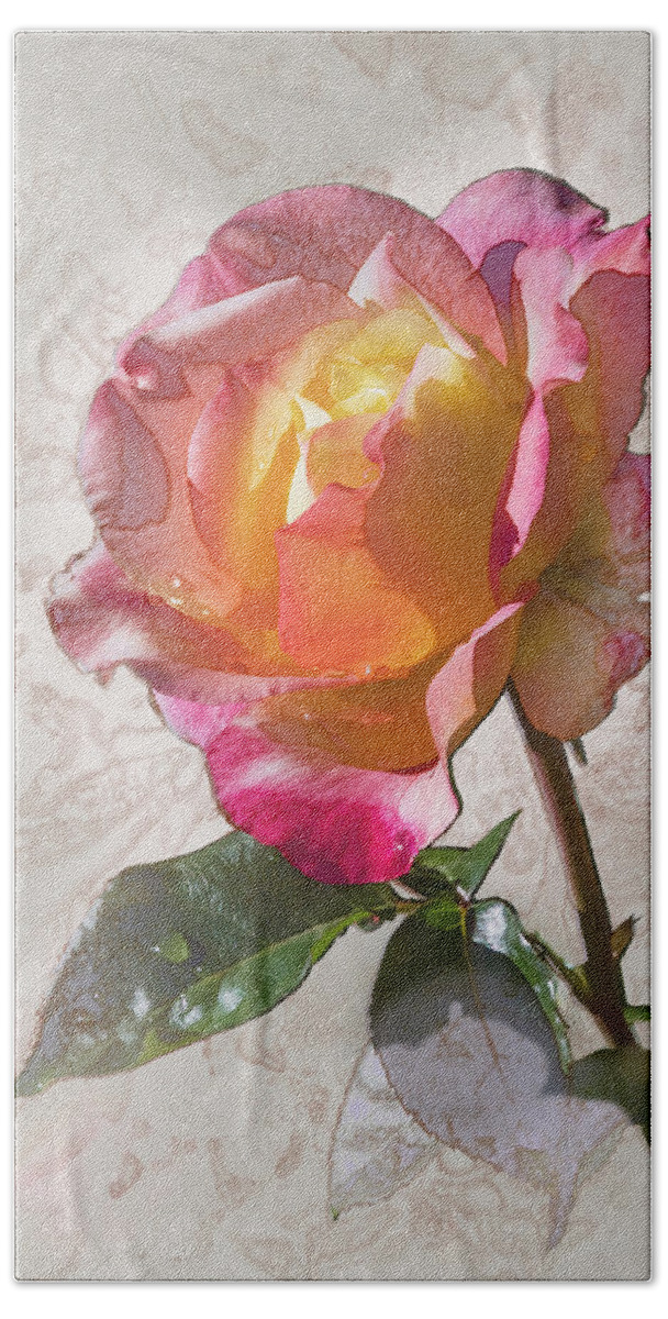 2001 All-america Rose Selection Bath Towel featuring the digital art Rosa, 'Glowing Peace' #1 by Mark Mille