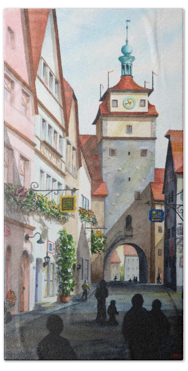Tower Bath Towel featuring the painting Rothenburg Tower by Joseph Burger