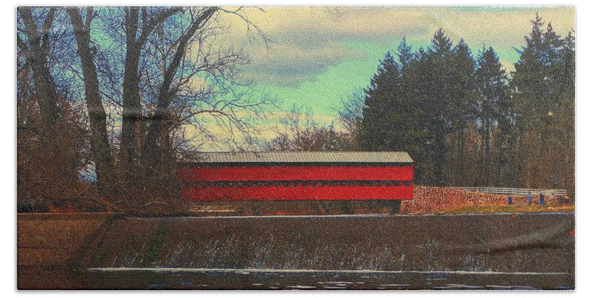 Landscape Hand Towel featuring the photograph Sachs Covered Bridge #2 by Paul Kercher