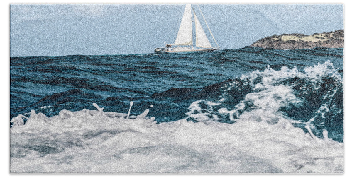 Sailing Bath Towel featuring the photograph Sailboat and High Seas - Pilllsbury Sound by Thomas Marchessault