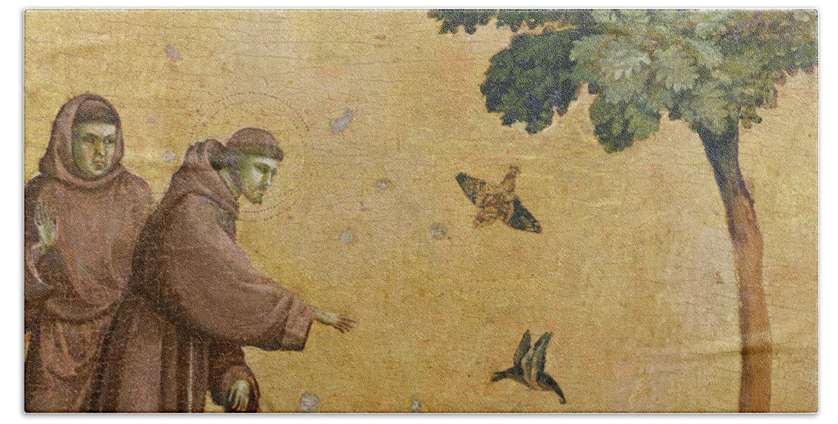 Francis Hand Towel featuring the painting Saint Francis of Assisi preaching to the birds by Giotto di Bondone