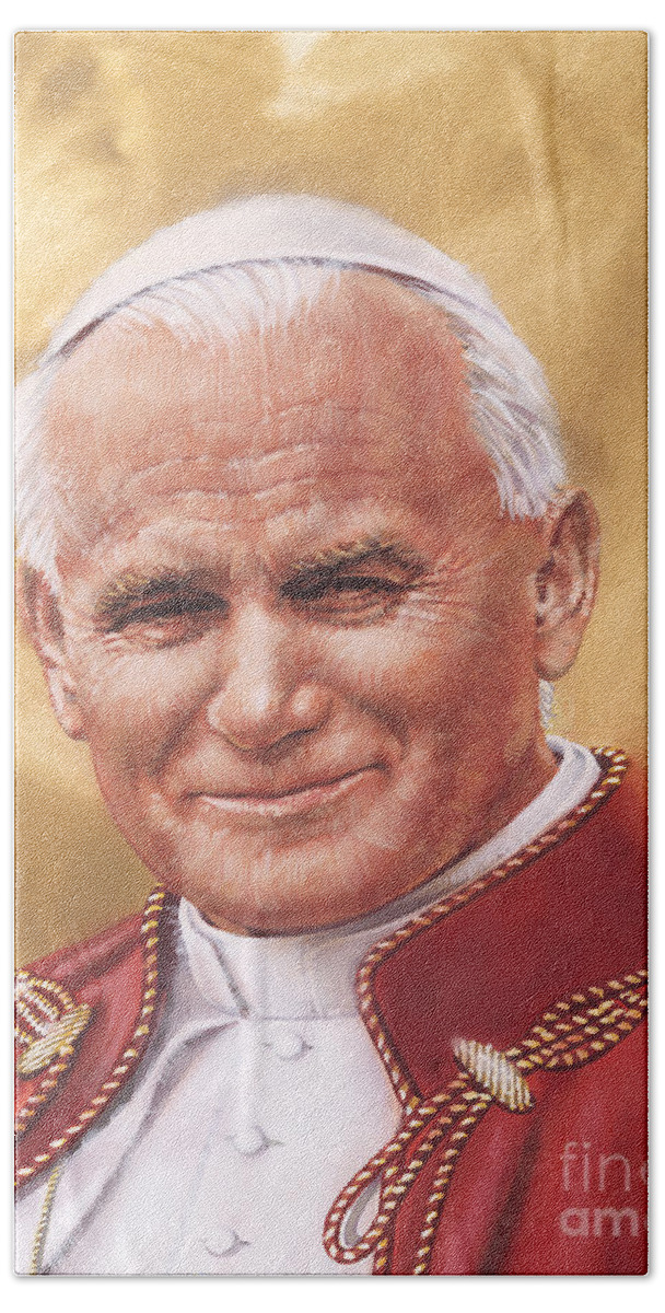 Saint Pope John Paul Ii Hand Towel featuring the painting Saint Pope John Paul II #2 by Dick Bobnick