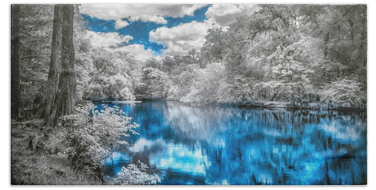 Santa Fe River # Infrared Photography# Reflections # North Central Florida # Usa # Landscape # Crystal-clear Springs # Reflections # North Central Florida # Alachua #rum Island # Pristine Spring # Peaceful #tranquil Bath Towel featuring the photograph Santa Fe River Reflections #2 by Louis Ferreira