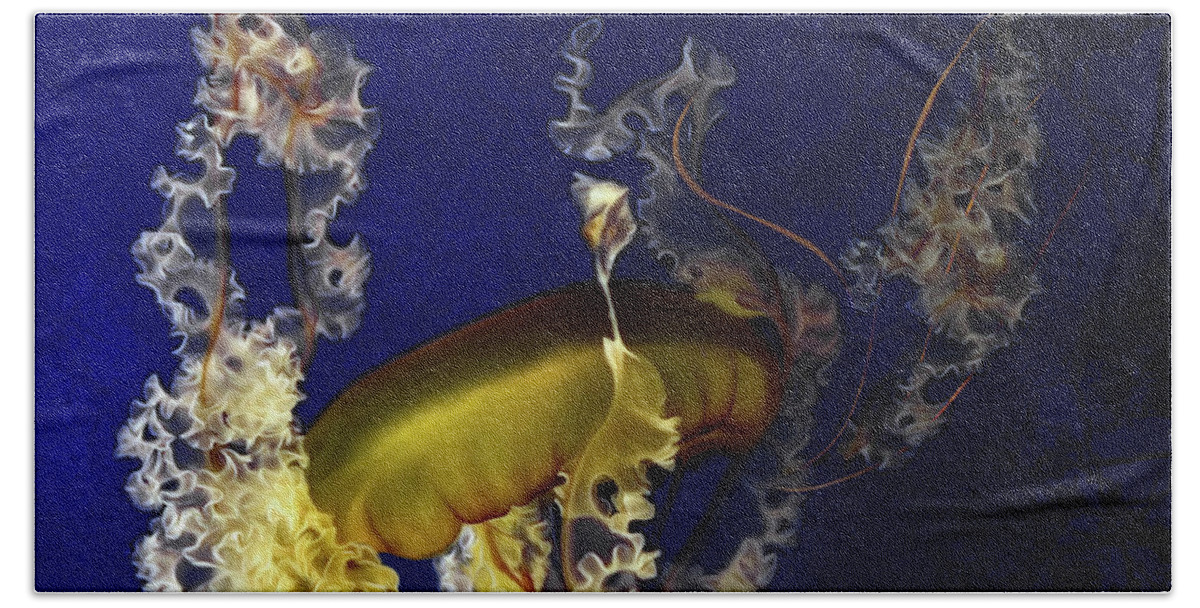 Sea Nettle Jellies Hand Towel featuring the digital art Sea Nettle Jellies #1 by Thanh Thuy Nguyen