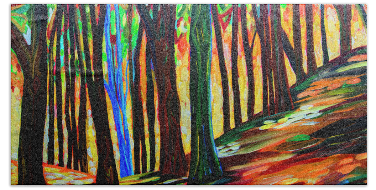 Abstract Bath Towel featuring the painting Sherman Falls Forest #1 by Anita Thomas