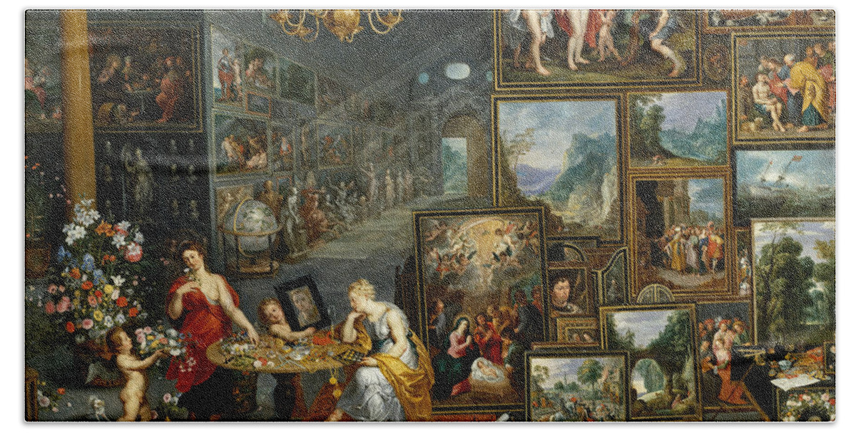 Allegory Hand Towel featuring the painting Sight and Smell #1 by Jan Brueghel the Elder