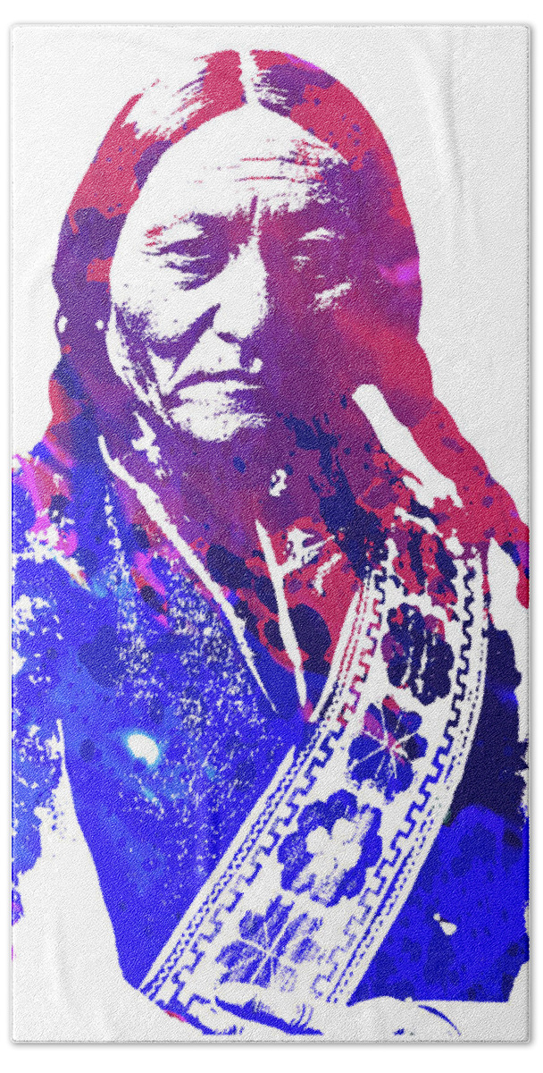Sitting Bull Hand Towel featuring the drawing Sitting Bull #1 by Greg Joens