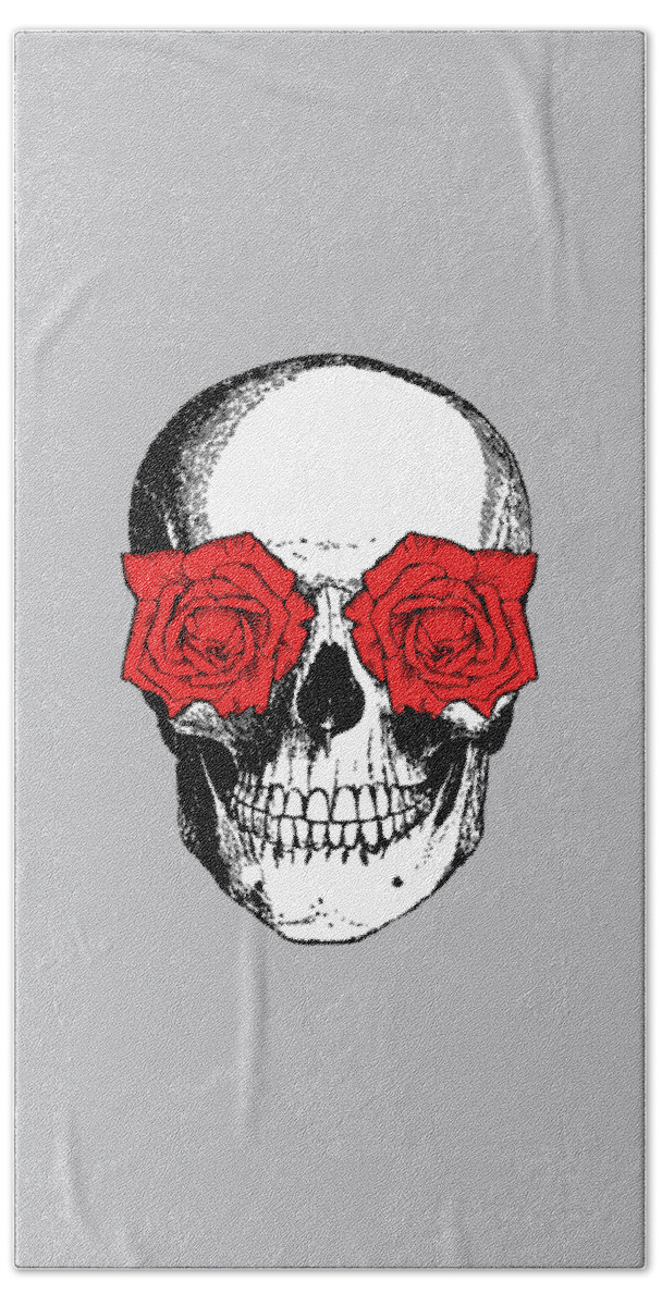 Skull And Roses Bath Towel featuring the digital art Skull and Roses #1 by Eclectic at Heart
