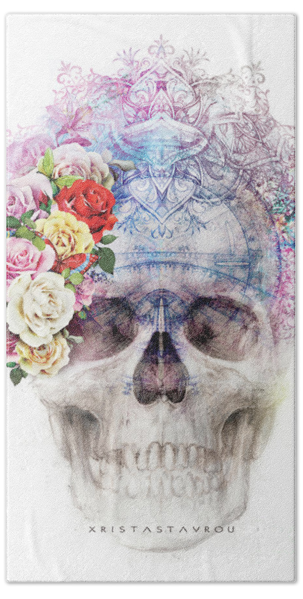Skull Symbol Bath Towel featuring the digital art Skull Queen with Butterflies by Xrista Stavrou