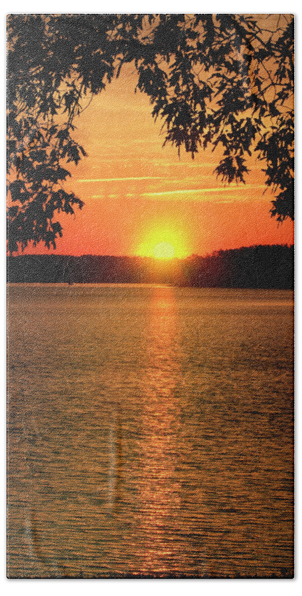 Smith Mountain Lake Hand Towel featuring the photograph Smith Mountain Lake Silhouette Sunset #1 by The James Roney Collection