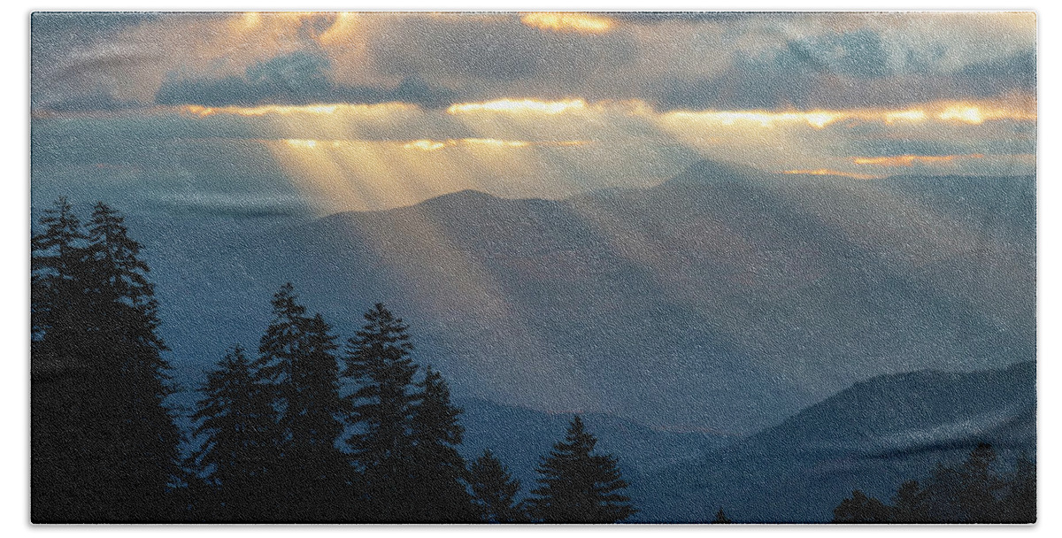 Clouds Hand Towel featuring the photograph Smoky Mountains Sunrise #1 by Scott Slone
