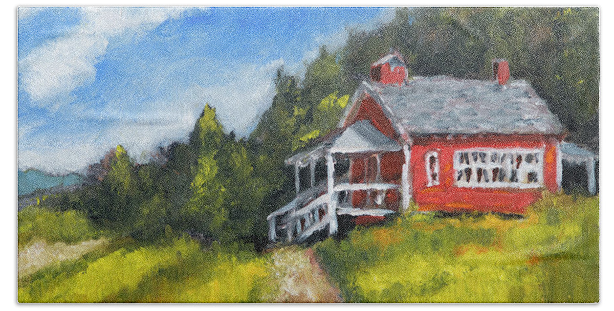 Schoolhouse Bath Towel featuring the painting Soap Creek Schoolhouse #1 by Mike Bergen