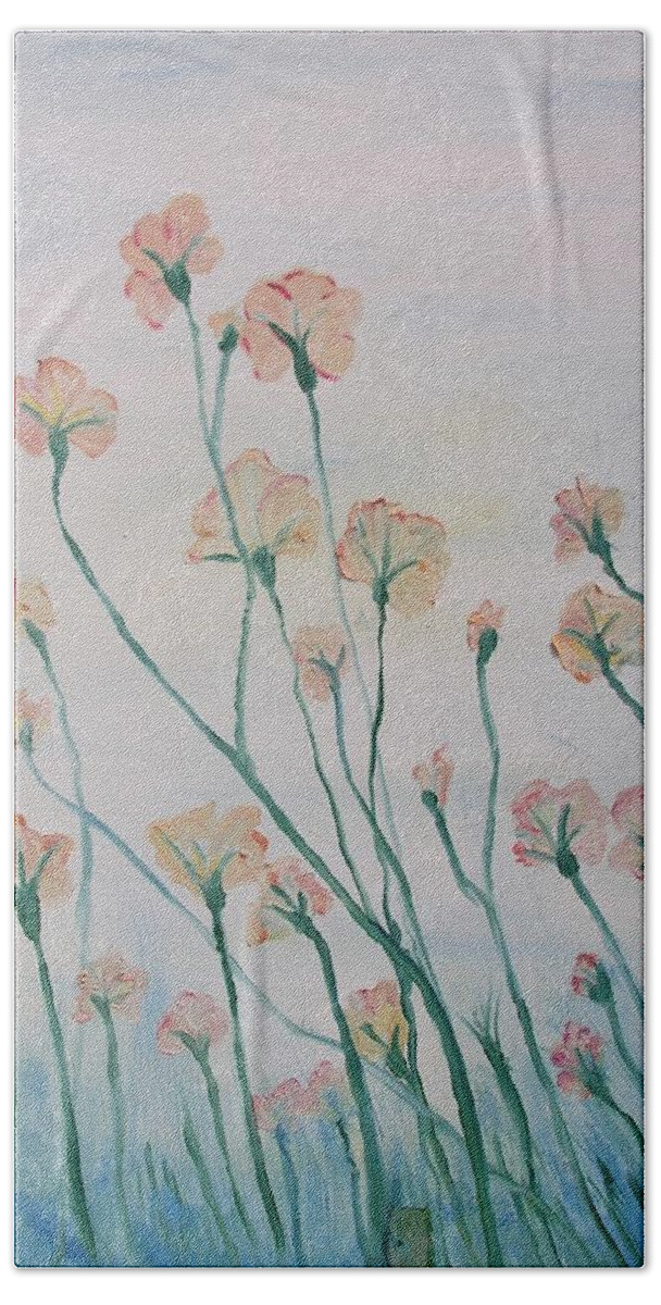 Flowers Bath Towel featuring the painting Soft Breeze #1 by Outside the door By Patt