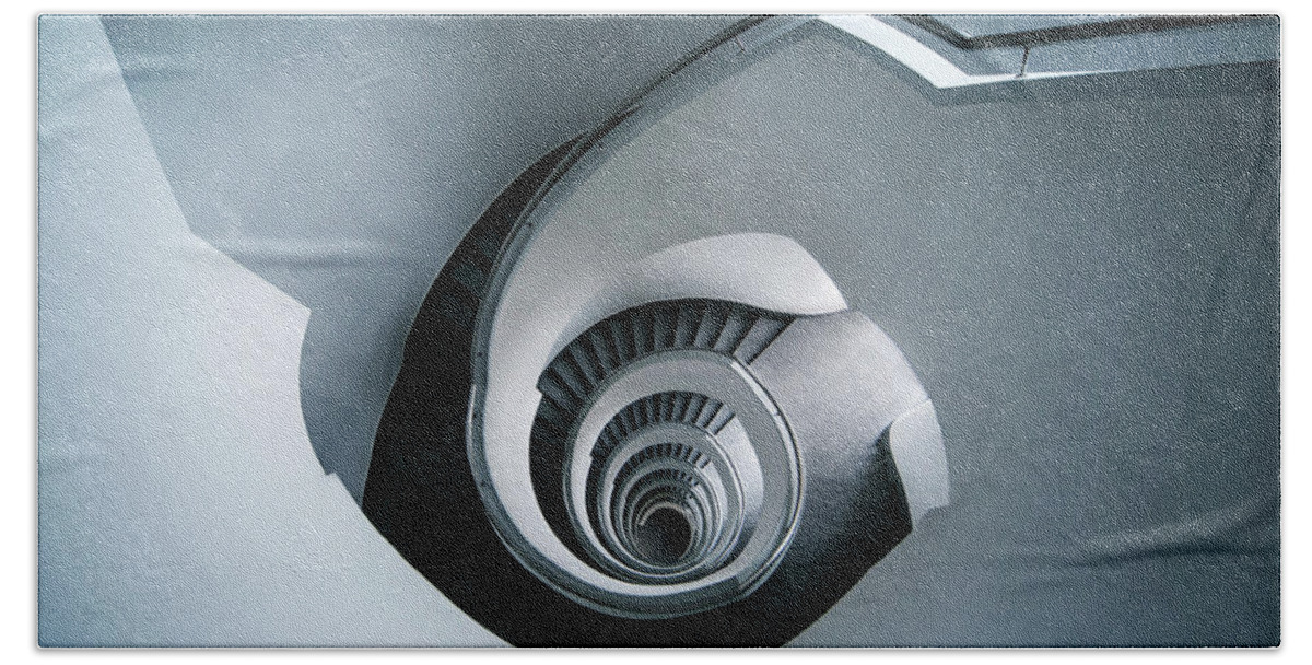 Spiral Staircase Hand Towel featuring the photograph Spiral staircase in blue tones #1 by Jaroslaw Blaminsky