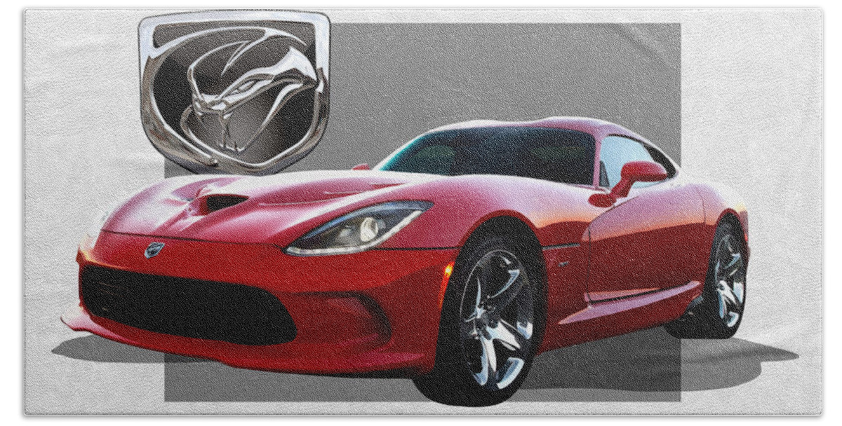 'dodge Viper' By Serge Averbukh Bath Towel featuring the photograph S R T Viper with 3 D Badge by Serge Averbukh