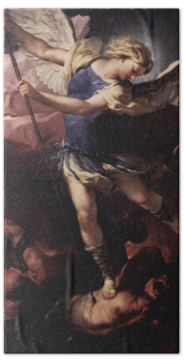 Luca Giordano Bath Towel featuring the painting St. Michael by Troy Caperton