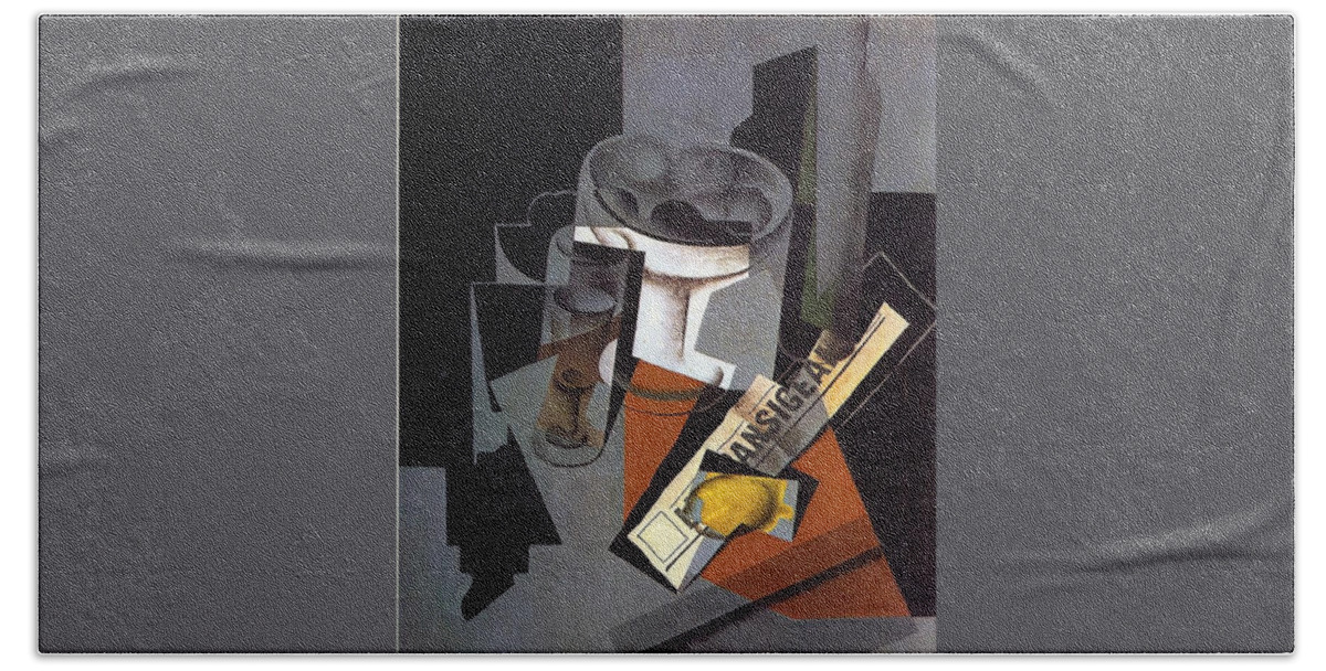 Still Life With Newspaper - Juan Gris 1916 Synthetic Cubism Bath Towel featuring the painting Still Life with Newspaper by Juan Gris