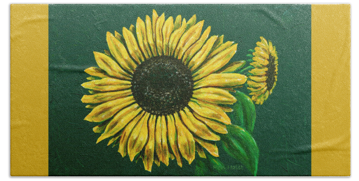 Sun Bath Towel featuring the pyrography Sunflower #1 by Ron Haist