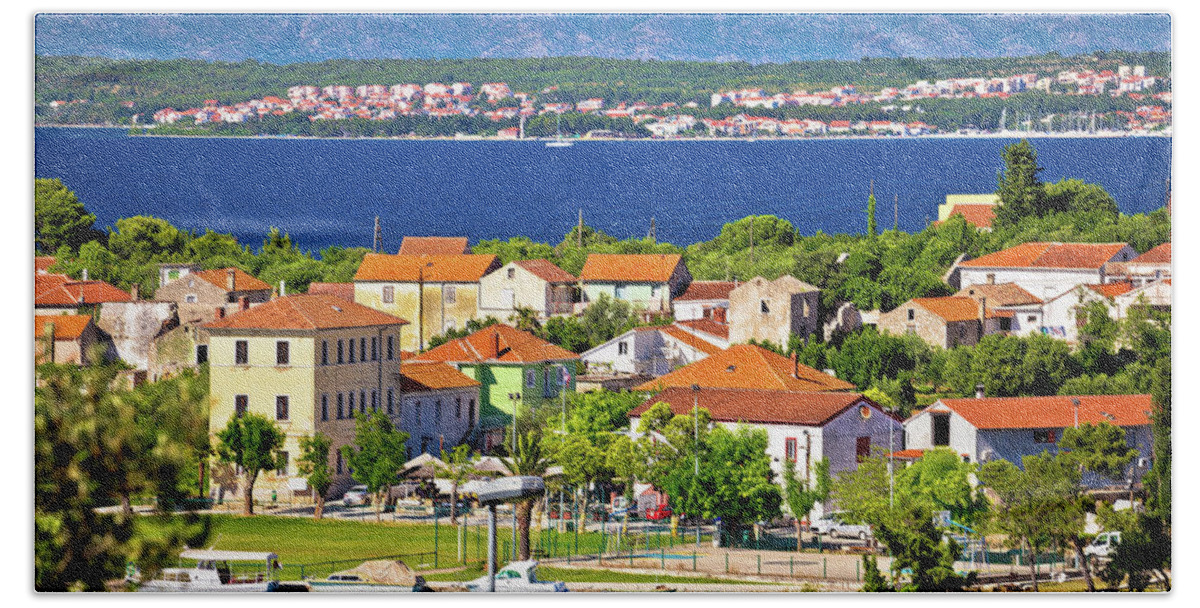 Sutomscica Bath Towel featuring the photograph Sutomscica village and Zadar channel view #1 by Brch Photography