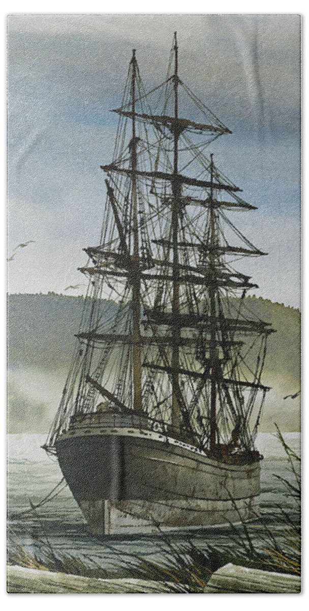 Tall Ship Hand Towel featuring the painting Tall Ship Cove #1 by James Williamson