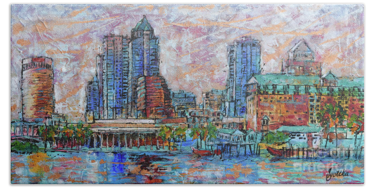  Hand Towel featuring the painting Tampa Skyline by Jyotika Shroff