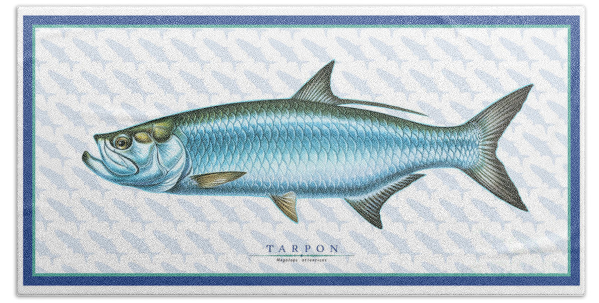 Jon Q Wright Tarpon Ocean Saltwater Gamefish Fish Poster Fish Print Fishing Tackle Hand Towel featuring the painting Tarpon ID #1 by Jon Q Wright