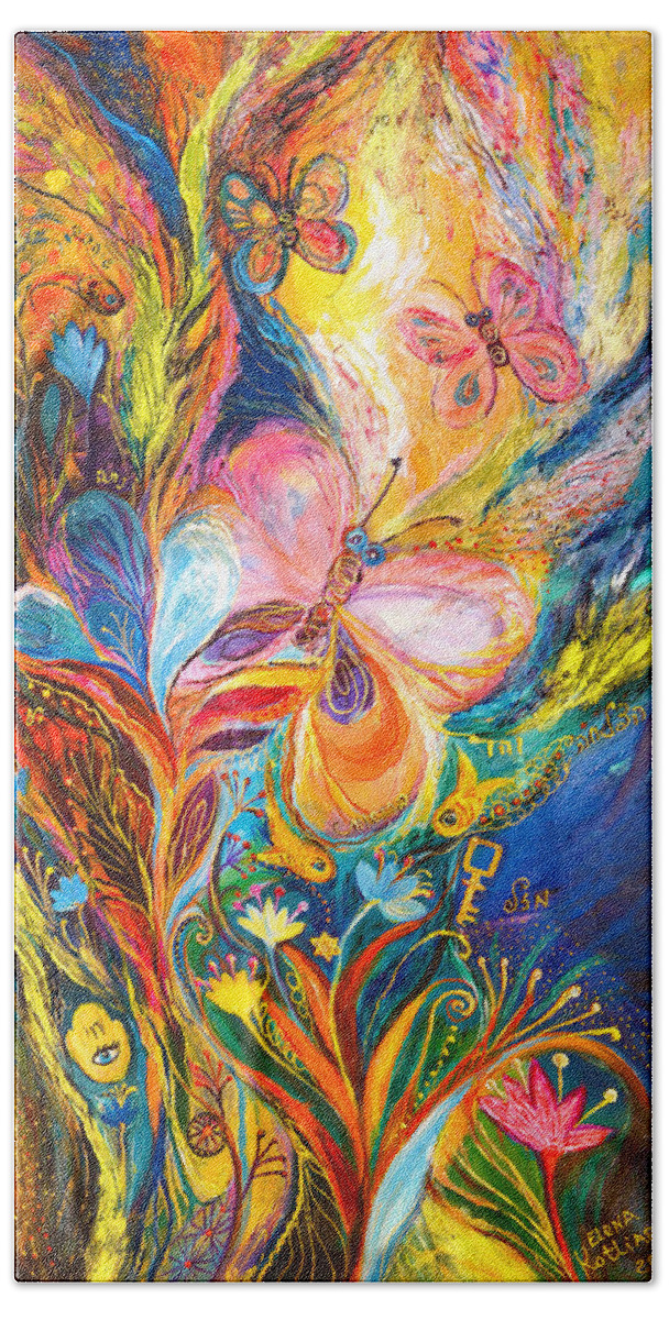 Original Bath Towel featuring the painting The Butterflies #1 by Elena Kotliarker