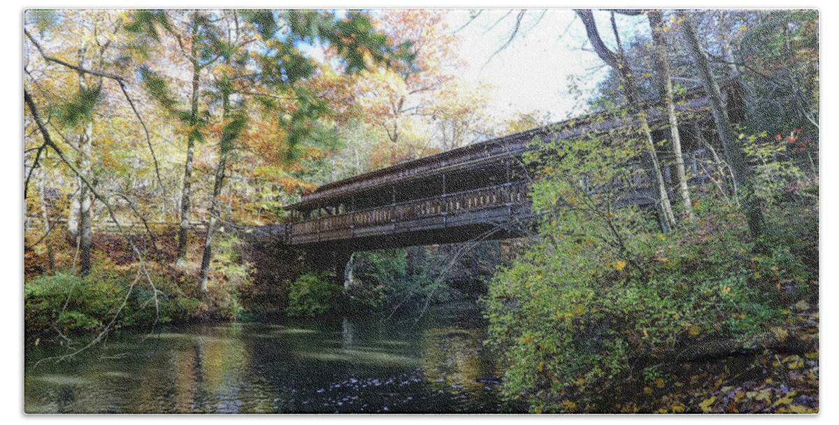 Millcreek Park Bath Sheet featuring the photograph The Covered Bridge #1 by Jimmy Taaffe
