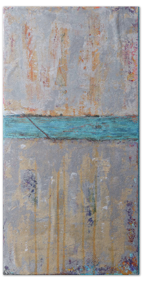 Abstract Hand Towel featuring the painting The Crossing #2 by Jim Benest