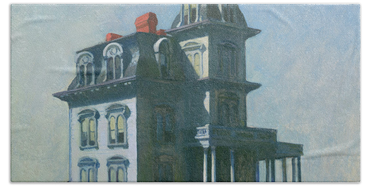 The House By The Railroad By Edward Hopper 1925 Bath Towel featuring the painting The House by the Railroad #1 by Celestial Images