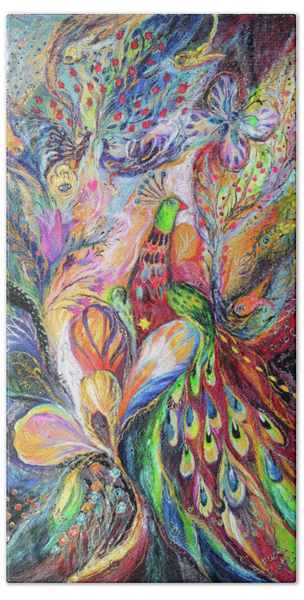 Original Hand Towel featuring the painting The King Bird #1 by Elena Kotliarker