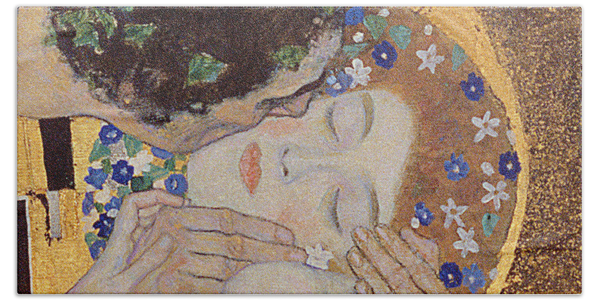 Klimt Bath Sheet featuring the painting The Kiss by Gustav Klimt