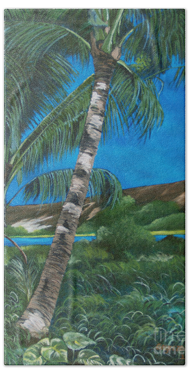 Coconut Tree Bath Towel featuring the painting The Lake #1 by Larry Geyrozaga