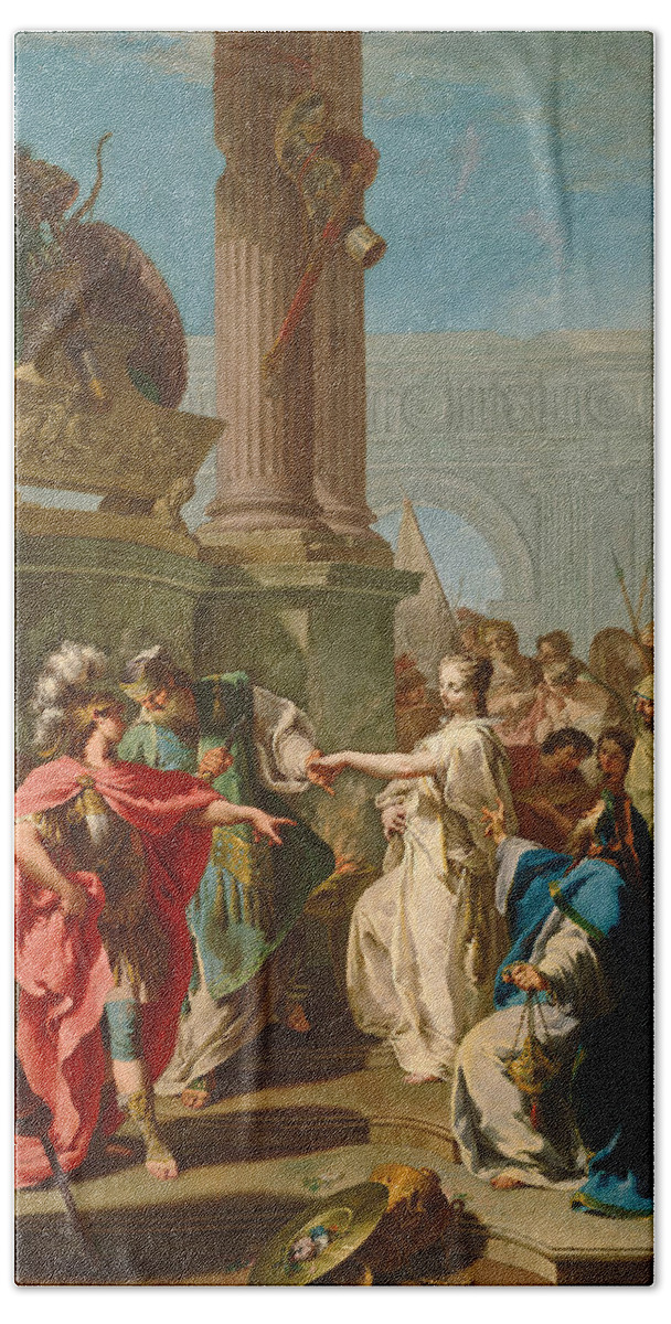 Giambattista Pittoni Bath Towel featuring the painting The Sacrifice of Polyxena by Giambattista Pittoni