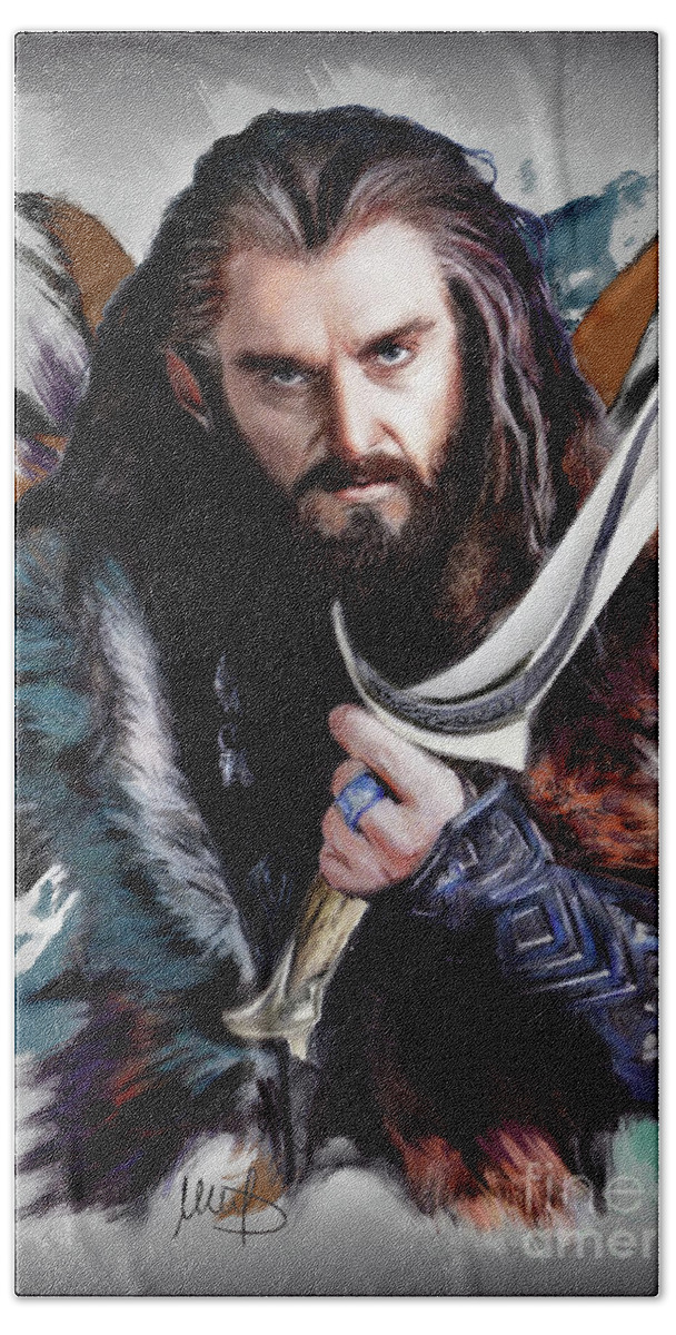 Thorin Hand Towel featuring the mixed media Thorin /Richard Armitage/ #2 by Melanie D
