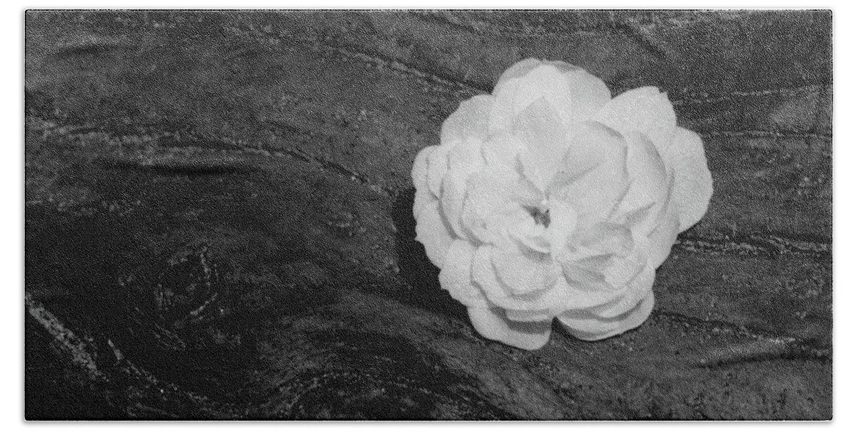 Tombstone Rose Banksia Lutea Driftwood Hand Towel featuring the photograph Tombstone Rose #1 by Ian Sanders
