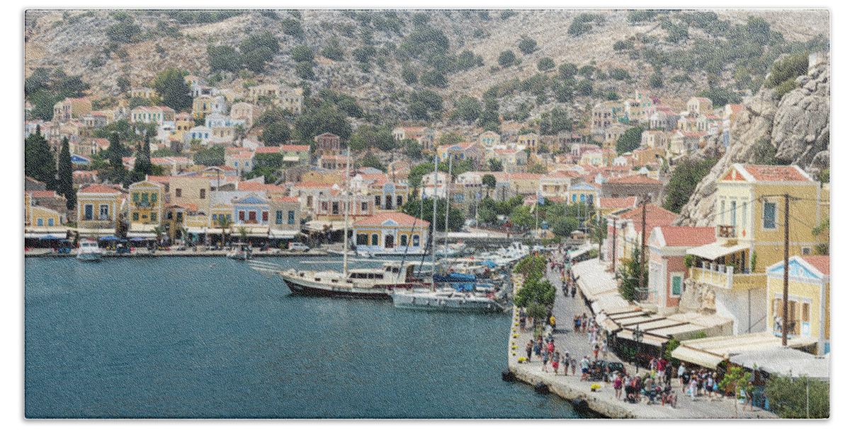 Symi Bath Towel featuring the photograph Town of Symi island Greece by Michalakis Ppalis
