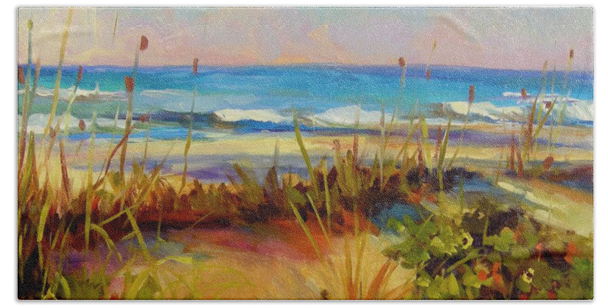 Beach Bath Towel featuring the painting Turquoise Tide #2 by Chris Brandley